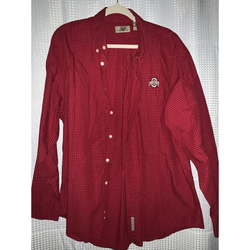 Vesi Mens XL Long‎ Sleeved Cotton OSU Red Checkered Shirt